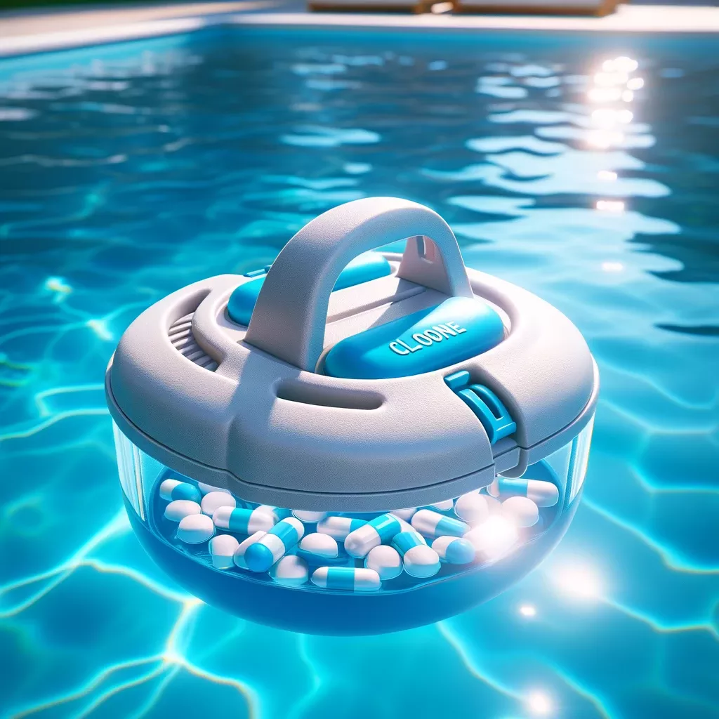 Picture of floating chlorine dispenser floating in swimming pool